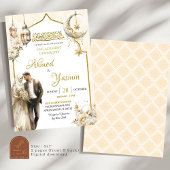 Witte Bloemen Goud Moslim Verloving Ceremonie Kaart