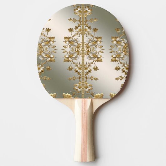 Witte Bloemen Goud Ping Pong Paddle Tafeltennisbatje (Voorkant)