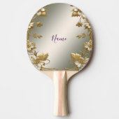 Witte Bloemen Goud Ping Pong Paddle Tafeltennisbatje (Voorkant)