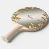 Witte Bloemen Goud Ping Pong Paddle Tafeltennisbatje (Voorkant Gekanteld)
