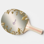 Witte Bloemen Goud Ping Pong Paddle Tafeltennisbatje (Zijkant)