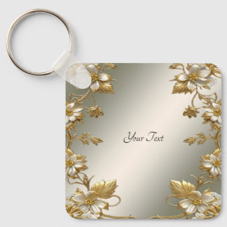 Witte Bloemen Goud Sleutelhanger