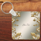 Witte Bloemen Goud  Sleutelhanger (Voorkant)