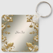 Witte Bloemen Goud  Sleutelhanger (Achterkant)