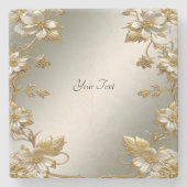 Witte Bloemen Goud  Steen Onderzetter (Voorkant)