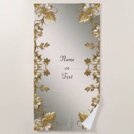 Witte Bloemen Goud  Strandlaken