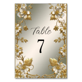 Witte Bloemen Goud Tafelnummer