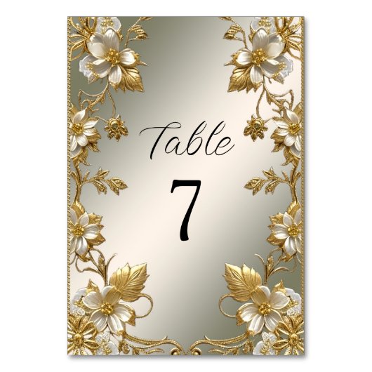 Witte Bloemen Goud  Tafelnummer (Achterkant)