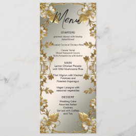 Witte Bloemen Goud Trouwmenu Menu