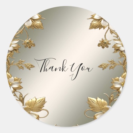 Witte Bloemen Goud Zegel Wedding Sticker (Voorkant)