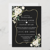 Witte Bloemen Goud Zwart All In One Trouw  Kaart (Voorkant)