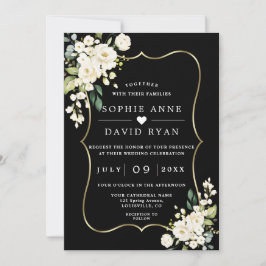 Witte Bloemen Goud Zwart All In One Trouw  Kaart