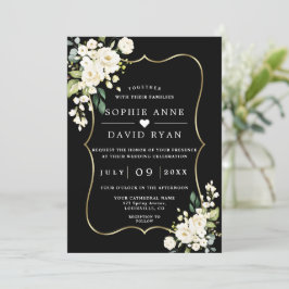 Witte Bloemen Goud Zwart All In One Trouw  Kaart