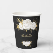 witte bloemen gouden bladeren zwart papieren bekers (Achterkant)