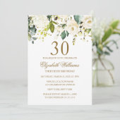 Witte Bloemen Gouden Confetti 30ste Verjaardag Kaart (Staand voorkant)