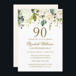Witte Bloemen Gouden Confetti 90ste Verjaardag Kaart<br><div class="desc">modernere bloemetjesdaguitvindingen in de Little Bayleigh Store!</div>
