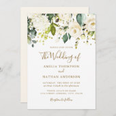 Witte Bloemen Gouden Confetti bruiloft Kaart (Voorkant / Achterkant)