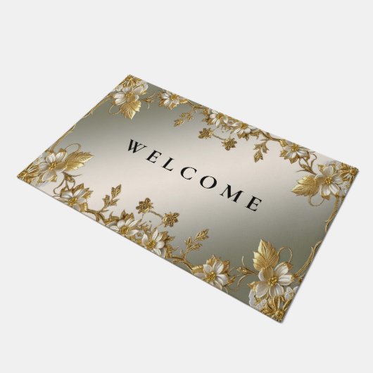 Witte Bloemen Gouden  Deurmat (Schuin)