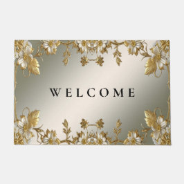 Witte Bloemen Gouden Deurmat