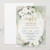 Witte bloemen gouden eucalyptusparen douchen kaart (Voorkant / Achterkant)