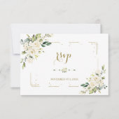 Witte Bloemen Gouden Glitter Frame Confetti Bruilo RSVP Kaartje (Voorkant)