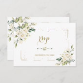 Witte Bloemen Gouden Glitter Frame Confetti Bruilo RSVP Kaartje (Voorkant / Achterkant)