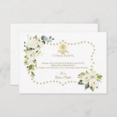 Witte Bloemen Gouden Glitters Holy Communion Bedankkaart (Voorkant / Achterkant)