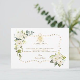 Witte Bloemen Gouden Glitters Holy Communion Bedankkaart