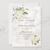 Witte Bloemen Gouden Glitters Marmer Baby Shower Kaart (Voorkant)