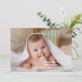 Witte Bloemen Gouden Jongen Foto 1e Verjaardag Doo Bedankkaart (Staand voorkant)