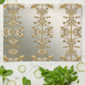 Witte Bloemen Gouden  Keuken Handdoeken (Gevouwen)
