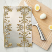 Witte Bloemen Gouden  Keuken Handdoeken (Quarter Fold)
