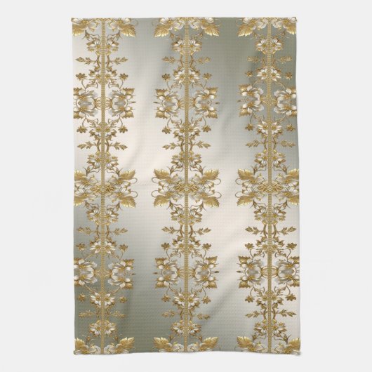 Witte Bloemen Gouden  Keuken Handdoeken (Verticaal)