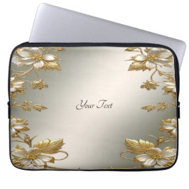 Witte Bloemen Gouden  Laptop Mouw Laptop Sleeve
