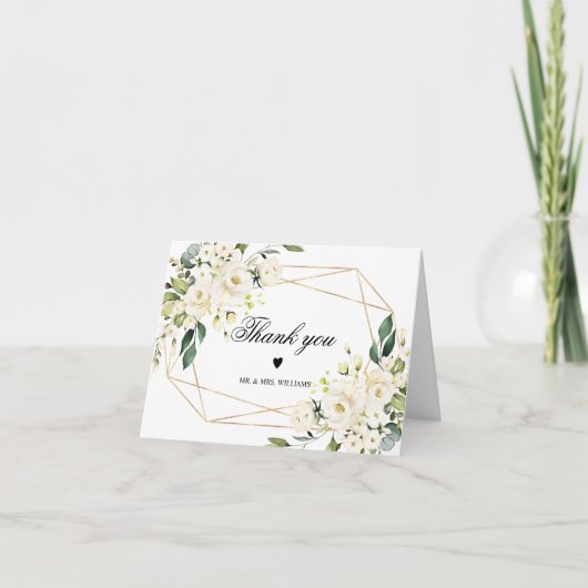 Witte Bloemen & Gouden Lijst Bedankkaart (Voorkant)