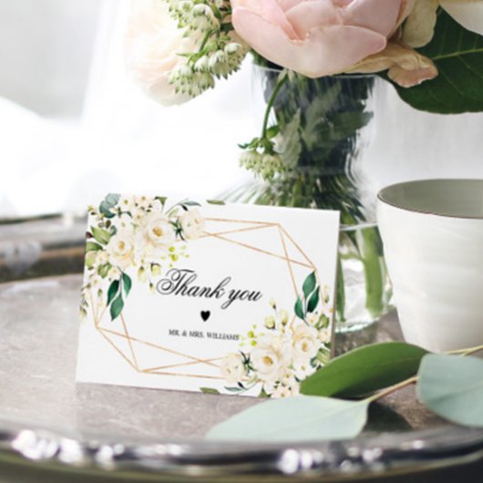 Witte Bloemen & Gouden Lijst Bedankkaart