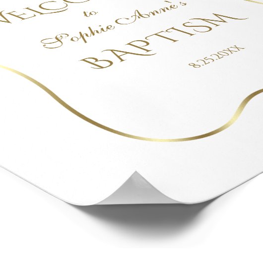 Witte Bloemen Gouden Lijst Doop Welkom Bord Poster