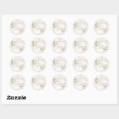 Witte Bloemen Gouden Marmer Doop Calligrafie Ronde Sticker (Vel)