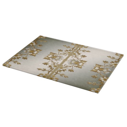 Witte Bloemen Gouden  Snijplank (Hoek)