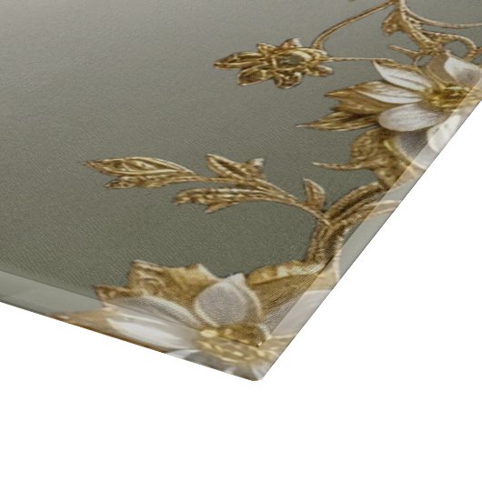 Witte Bloemen Gouden  Snijplank (Hoek)