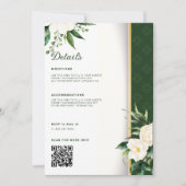 Witte Bloemen Gouden Streep Bruiloft Details Kaart (Voorkant)