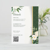 Witte Bloemen Gouden Streep Bruiloft Details Kaart (Staand voorkant)