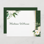 Witte Bloemen Gouden Streep Escort Kaart (Voorkant / Achterkant)