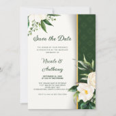Witte Bloemen Gouden Streep Save-the-Date Kaart (Voorkant)