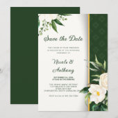 Witte Bloemen Gouden Streep Save-the-Date Kaart (Voorkant / Achterkant)