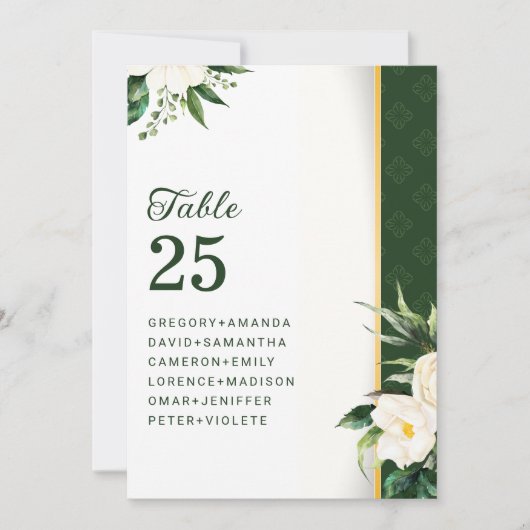 Witte Bloemen Gouden Streep Tafel Nr Kaart (Voorkant)