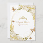 Witte Bloemen Gouden Tiara Vlinder Mis Quinceañera Kaart (Achterkant)
