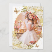 Witte Bloemen Gouden Vlinder Foto Quinceañera Kaart (Achterkant)