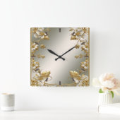 Witte Bloemen Gouden  Wandklok (Huis)