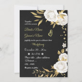 witte bloemen gouden zwarte bruiloft kaart (Voorkant)